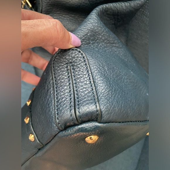 Steven by Steve Madden Leather Navy Blue Tote Purse Bag Gold Studded for Office - Picture 6 of 16